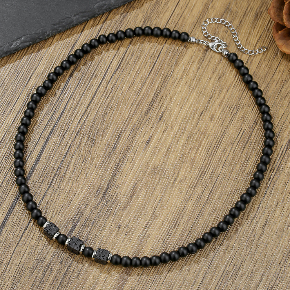 Hip-hop Vintage Geometric Round Matte Stainless Steel Necklace with Acrylic Beads for Unisex