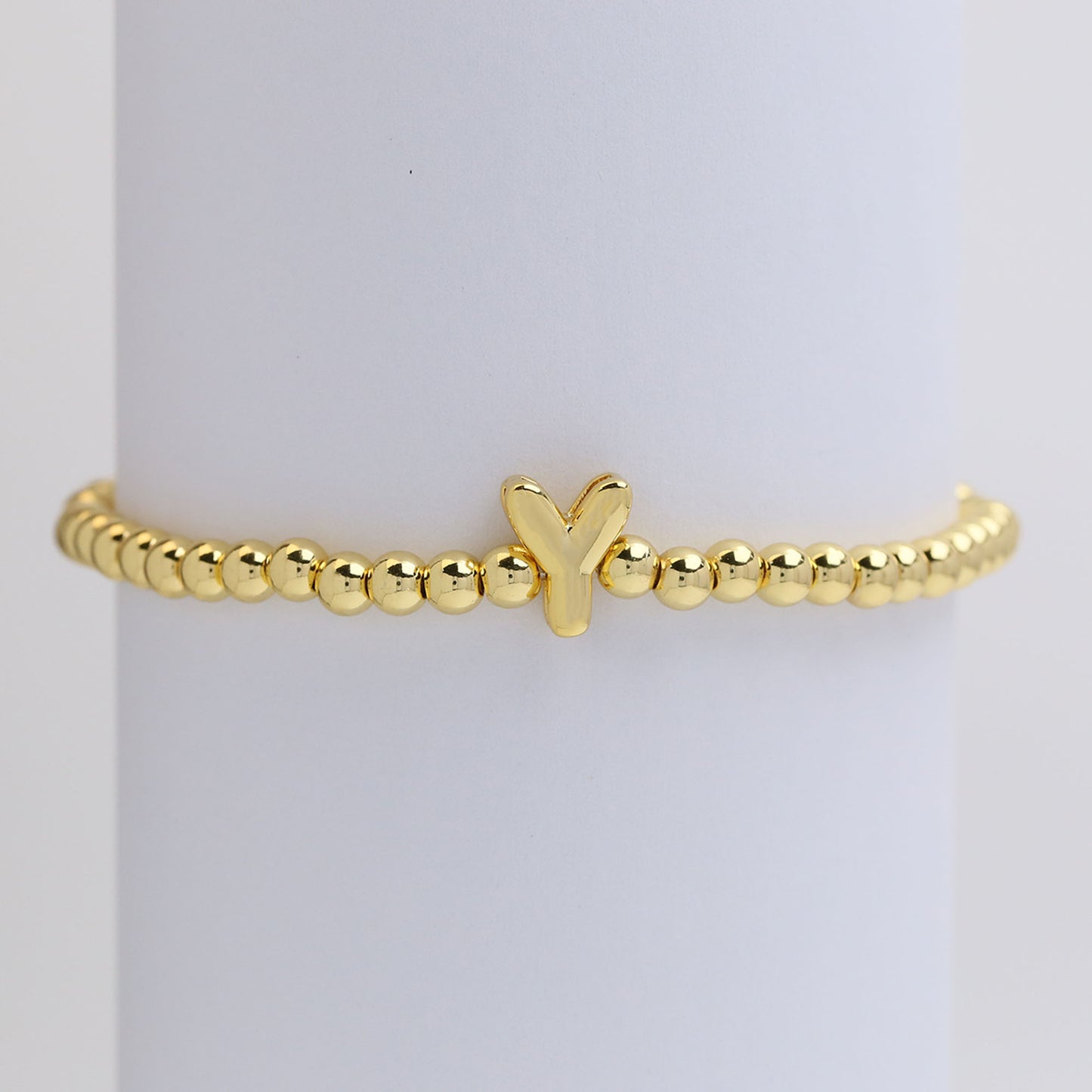 18K Gold Plated Brass Letter Hematite Bead Stretch Bracelet for Women