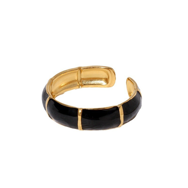 Minimalist Fashion Ring with Bamboo Joint Design in Stainless Steel with Gold Plating for Women