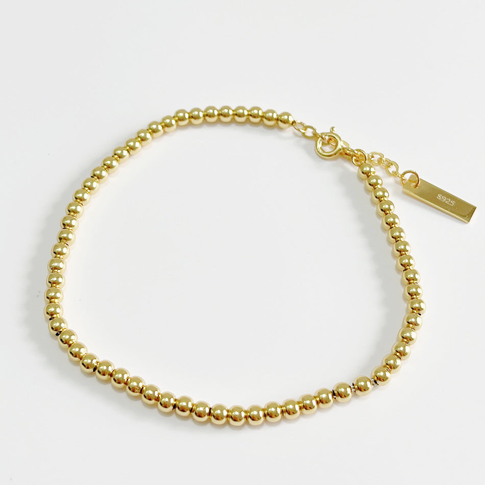 Minimalist 925 Sterling Silver Gold Plated Round Star Bead Bracelet for Women