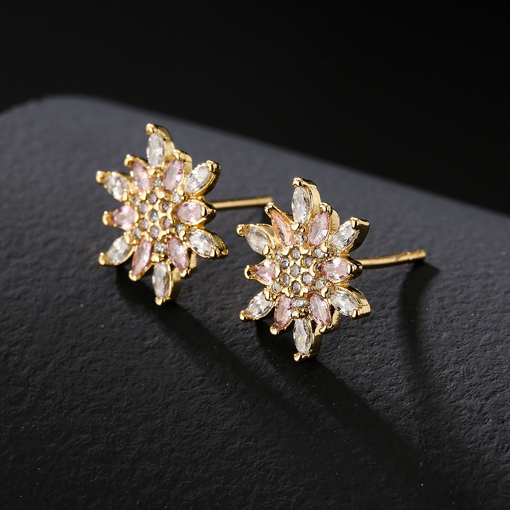 Orecchini a Perno Minimalisti Geometrici in Rame Placcato Oro 18K con Accenti di Zirconi
