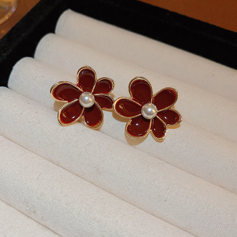 Elegant Geometric Earrings for Women with Enamel Finish in Copper and Stainless Steel Studs
