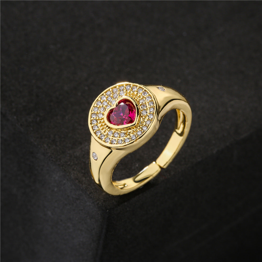 Minimalist Heart Micro-Inlaid Cubic Zirconia Gold Plated Brass Ring for Women