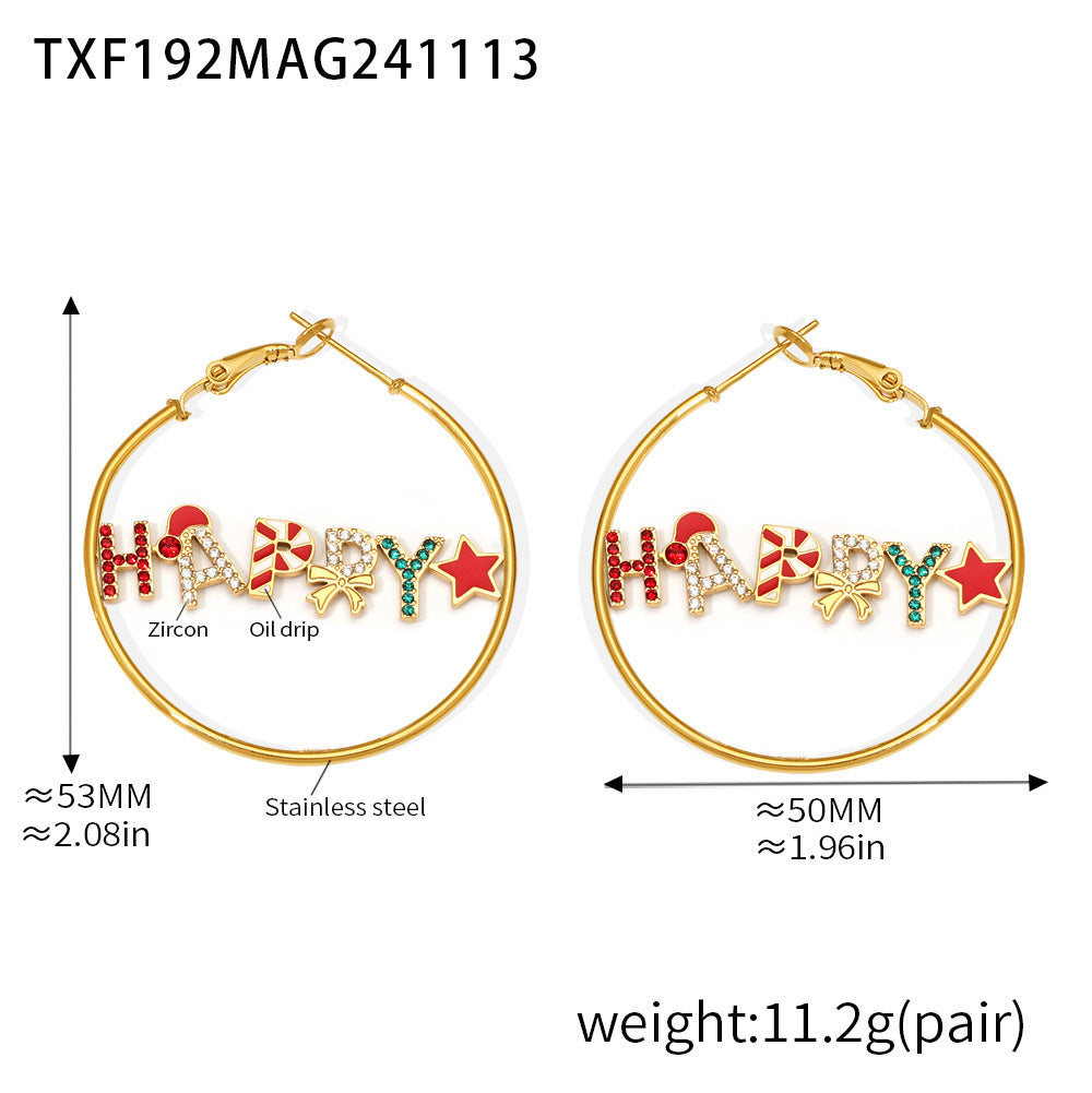 Juego de Collar Navideño de Lujo con Diseño de Rueda de la Fortuna, Esmalte e Incrustaciones de Zirconia, Colgante y Pulsera de Acero Inoxidable para Mujer