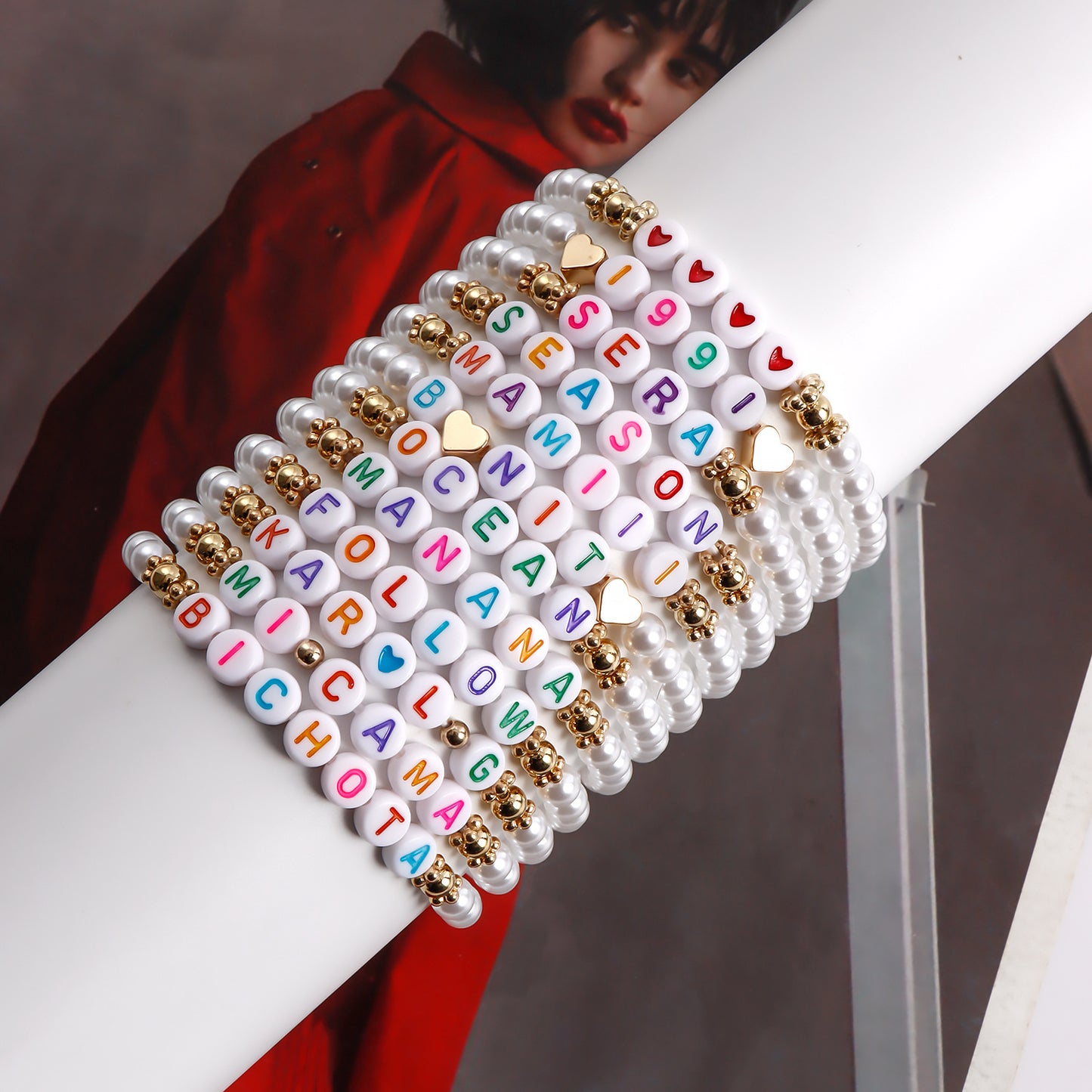 Geometric Style Pearl-Embellished Plated Bracelet Set for Women