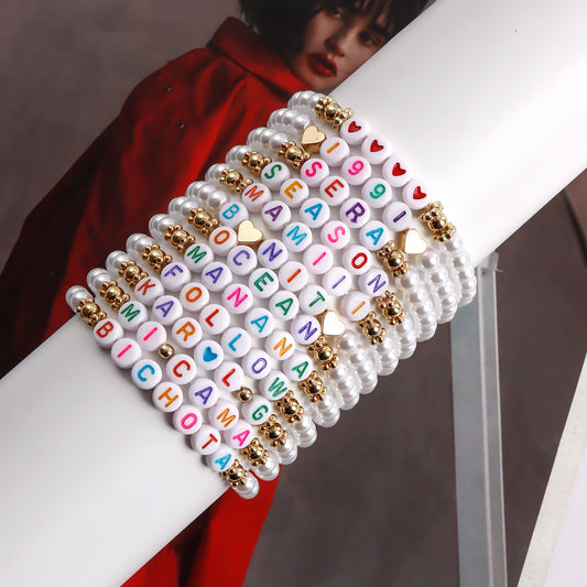 Set di bracciali da donna placcati con perle, stile geometrico