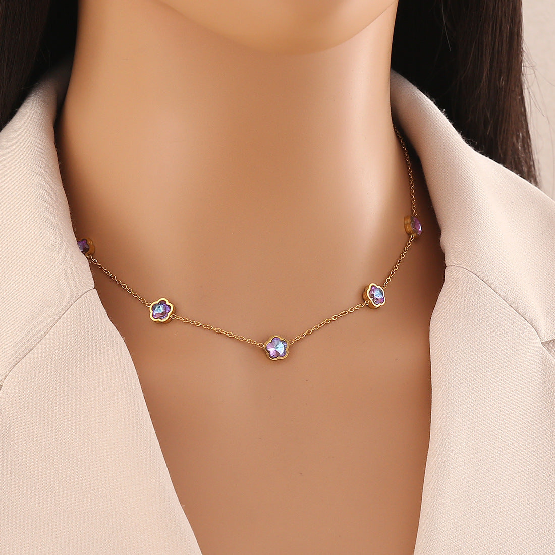 Fashionable OL Style Heart and Butterfly Pendant Necklace in Stainless Steel with Plated Finish on O-Chain for Women