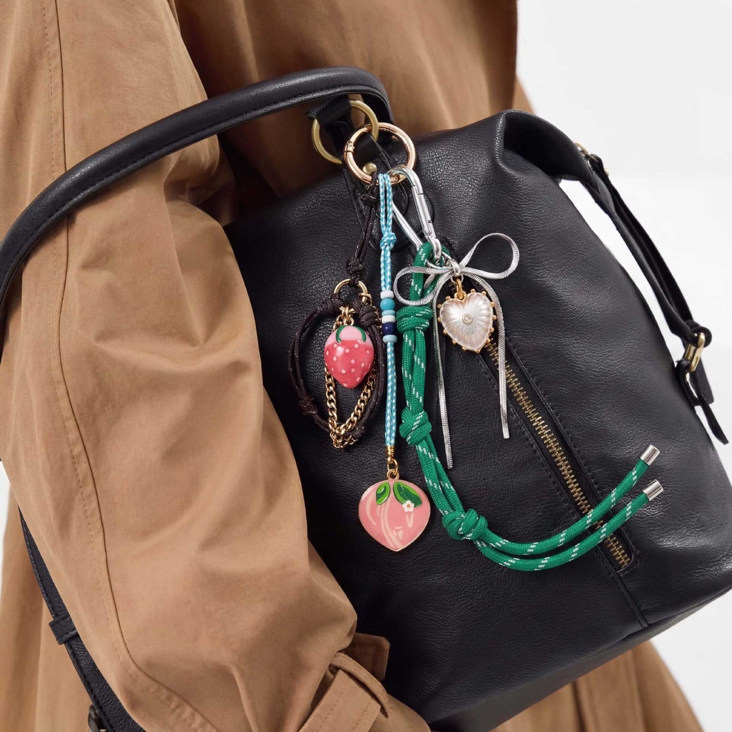 Vintage Minimalist Elegant Plated Alloy Star Moon Bag Charm with Fruit Elements