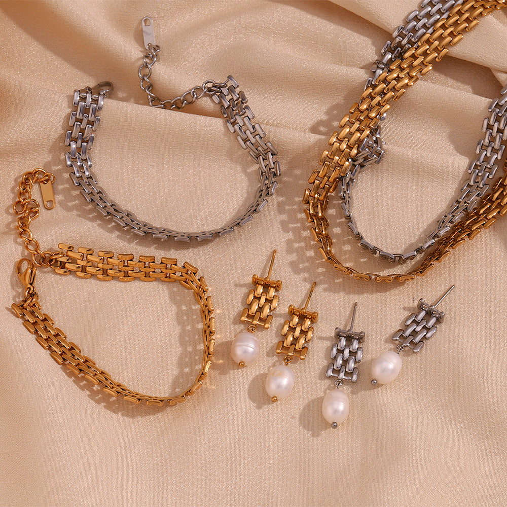 Fashionable Geometric Stainless Steel Plated 18K Gold Handmade Woven Necklace for Women