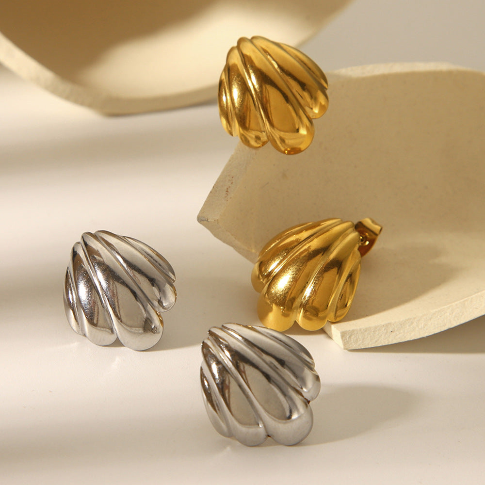 Fashion 18K Gold Plated Stainless Steel Seashell Geometric Stud Earrings for Women