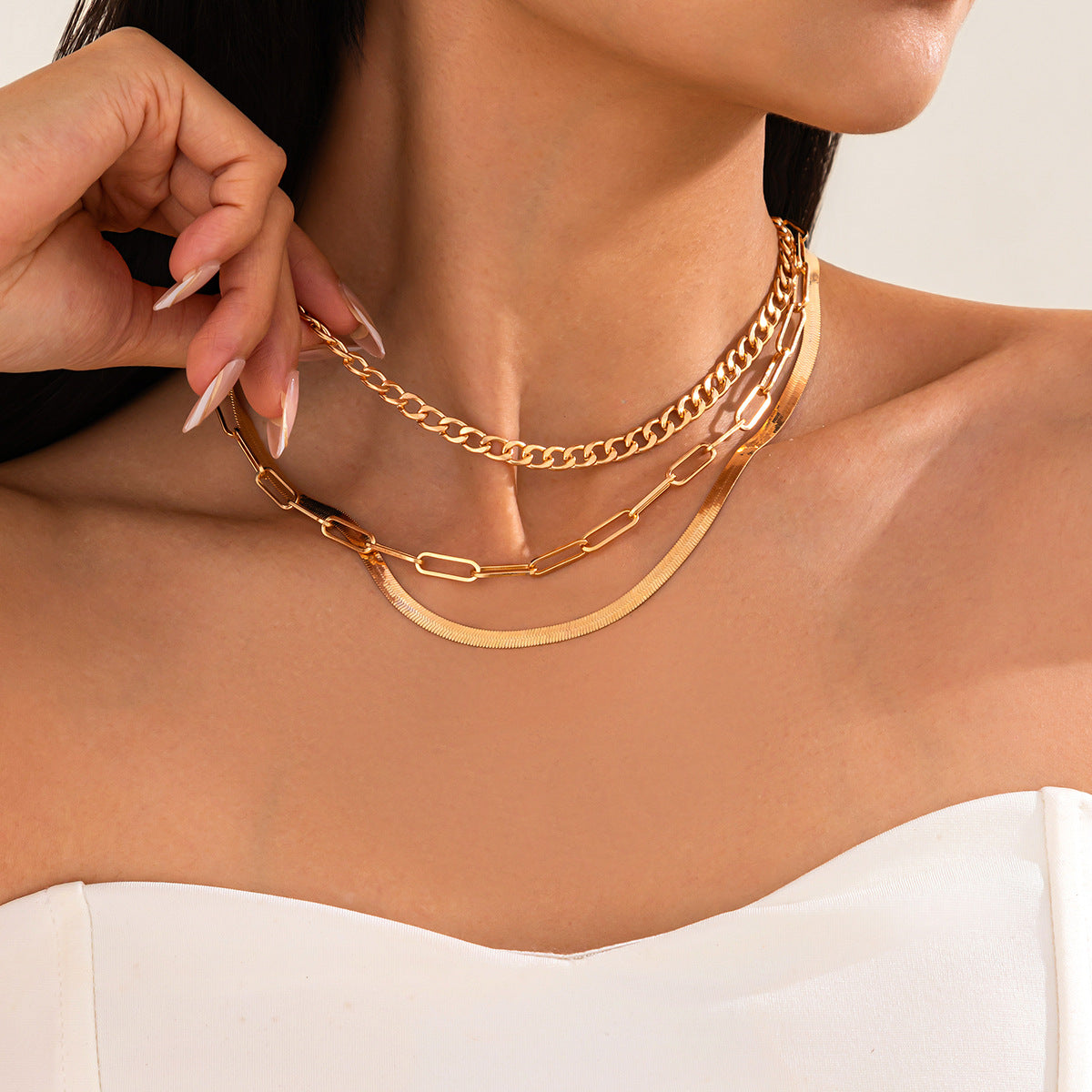 Collana Punk a Strati con Catena a Scatola in Metallo Geometrico da Donna