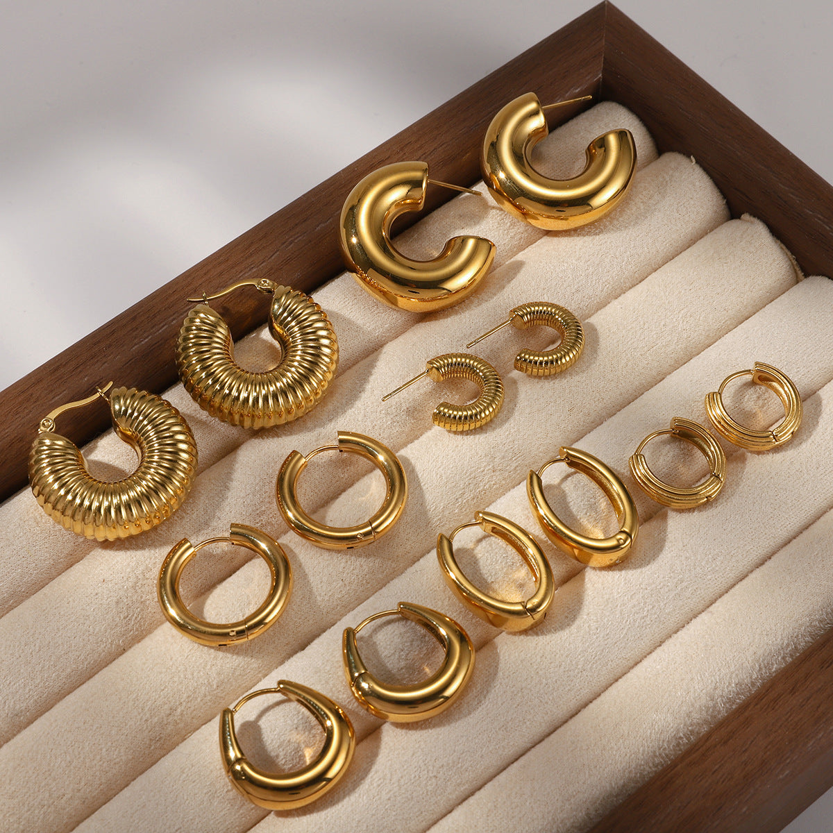 Pendientes de acero inoxidable geométricos con acabado chapado para mujer, aretes de lujo minimalistas
