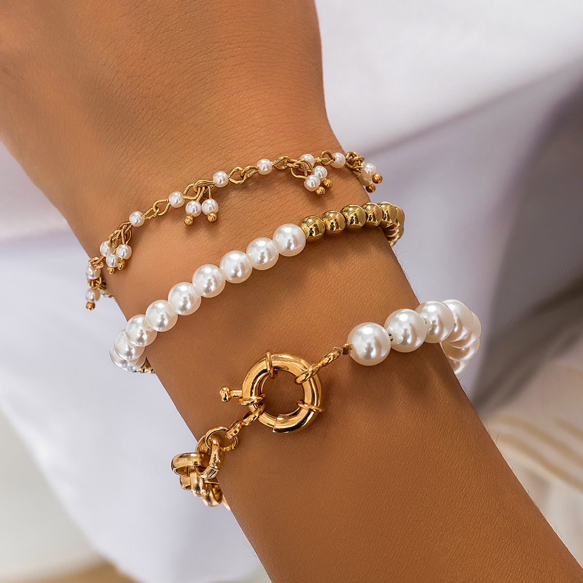 Retro Geometric Alloy Bracelet Set with Cross Chain and Tassel Accents for Women