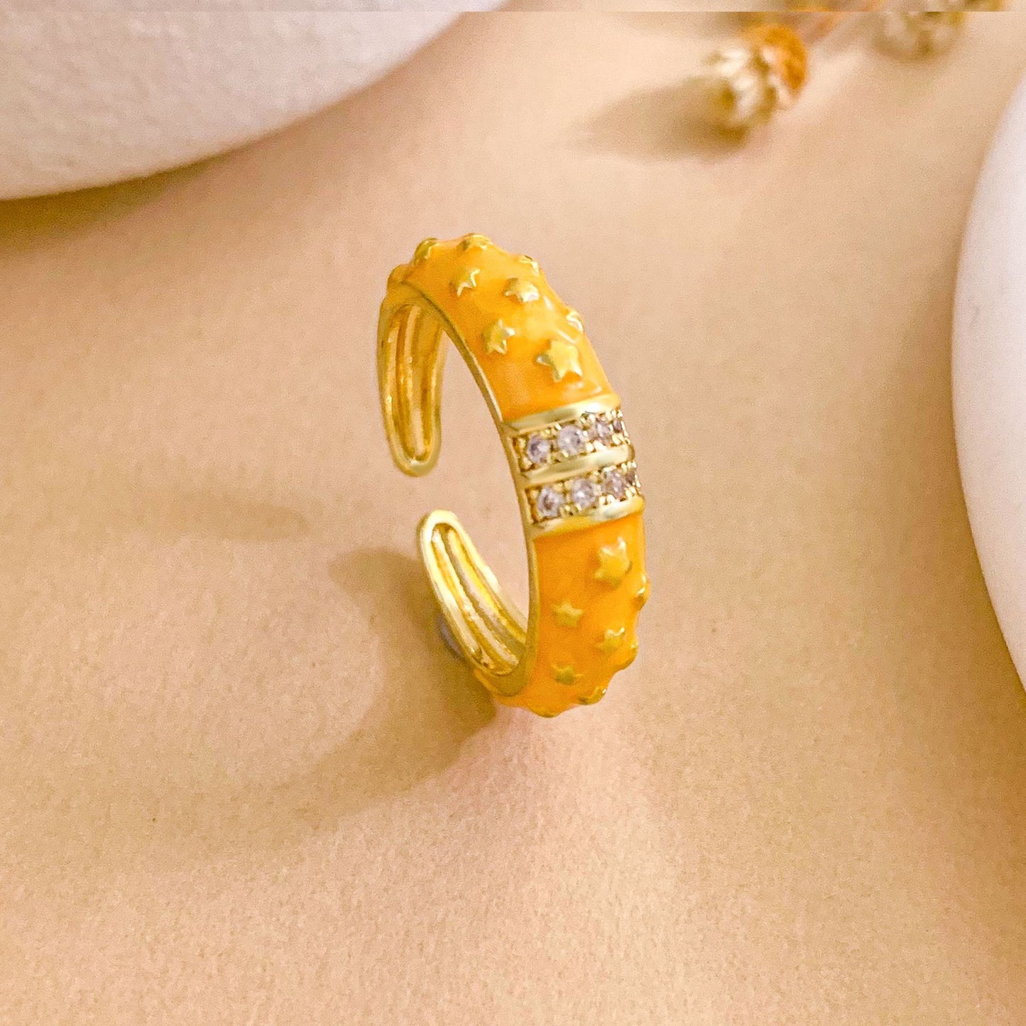 Sweet Minimalist Star Gold Plated Brass Ring for Women