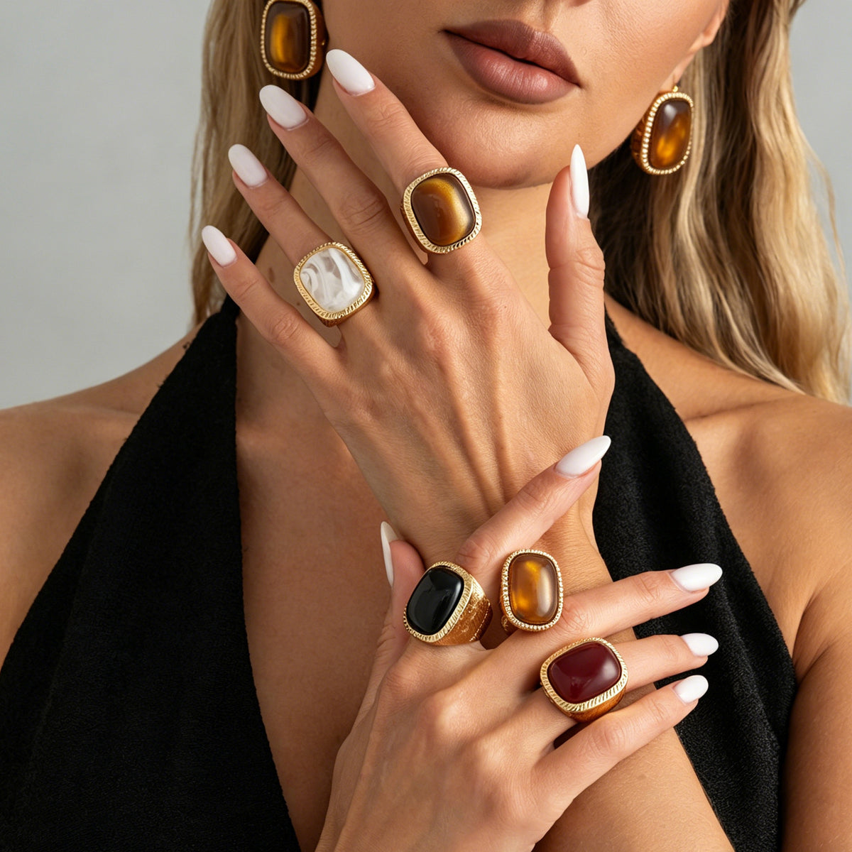 Vintage Gradient Gemstone Square Plated Alloy Ring for Women