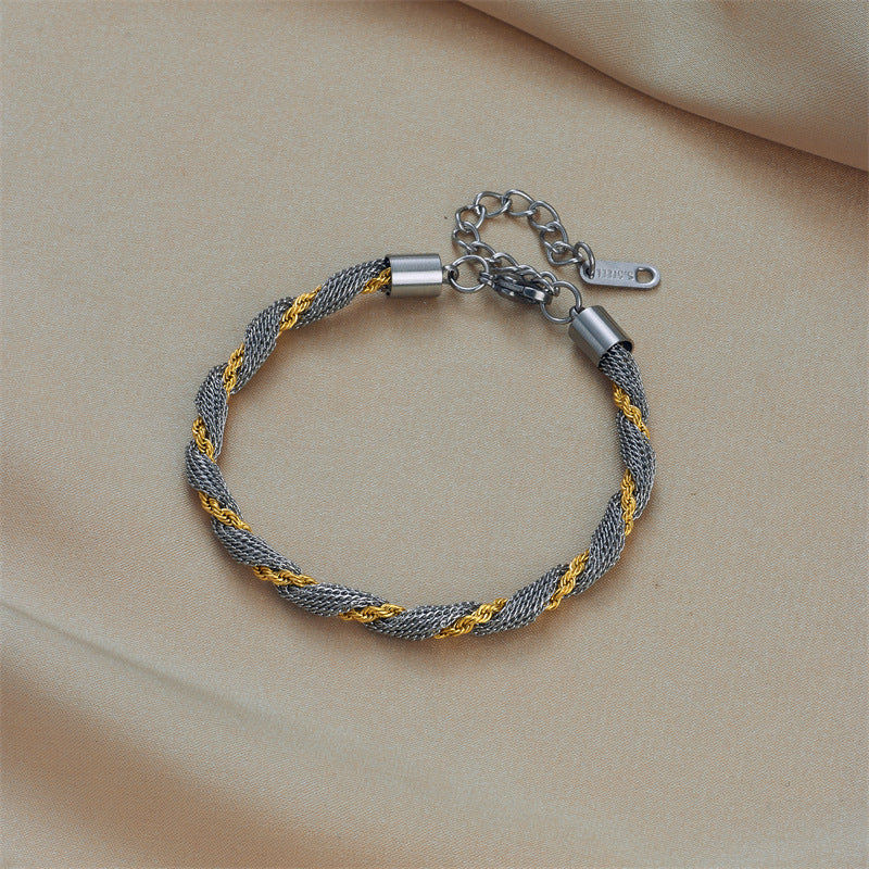 Minimalist Titanium Steel Twisted Dual-Tone Hollow Circle Bracelet for Men and Women