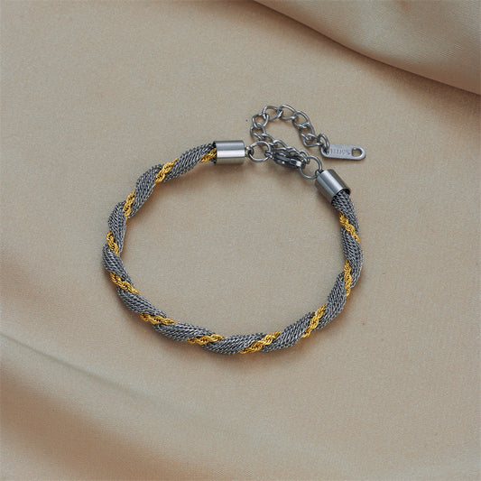 Minimalist Titanium Steel Twisted Dual-Tone Hollow Circle Bracelet for Men and Women