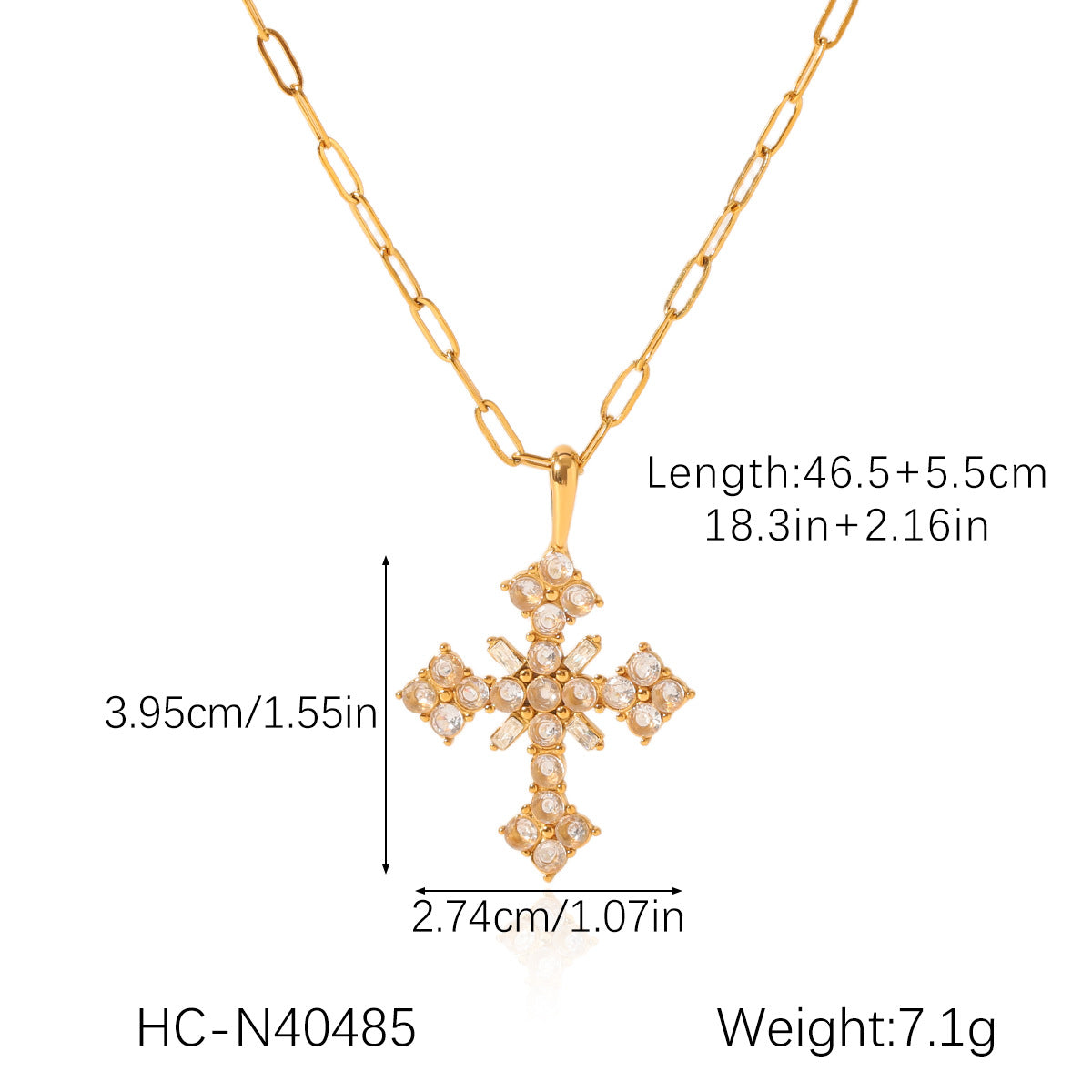 Minimalist Cross Pendant Necklace in Stainless Steel with Zircon Inlay on Figaro Chain for Women