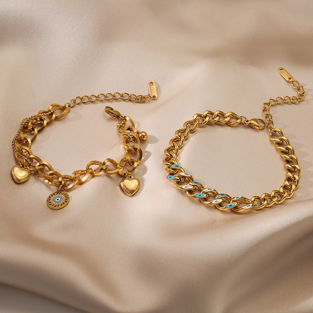 Geometric Demon Eye Titanium Steel Bracelet for Women with Gold Plating Hip Hop Style