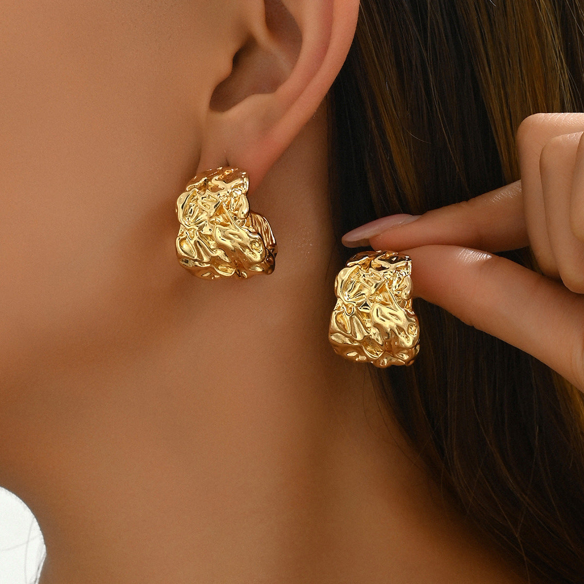 Pendientes de aleación con diseño geométrico, estilo "Sweet Forest", chapados y con detalles fruncidos para mujer