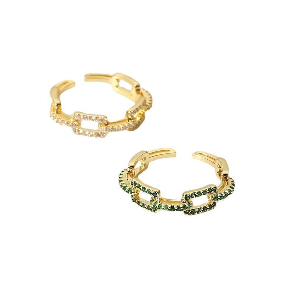 Anello Aperto Regolabile Geometrico Minimalista Placcato Oro 18K Rame con Intarsio di Strass Gioielli alla Moda da Donna