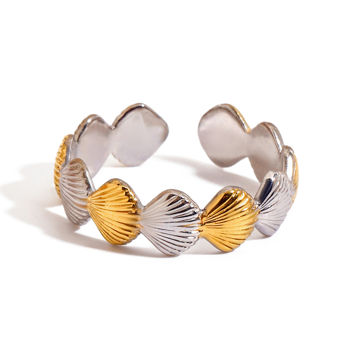 Casual Geometric Stainless Steel Plated Shell Starfish Ring for Women