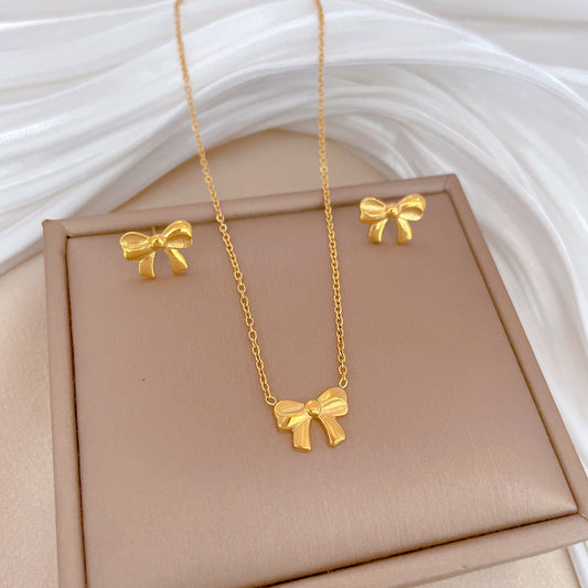 Collana girocollo a fiocco geometrico minimalista in acciaio al titanio, unisex
