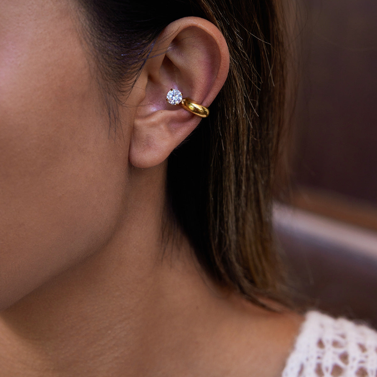 Orecchini geometrici minimalisti in acciaio inossidabile con placcatura, per donne, lusso, a clip
