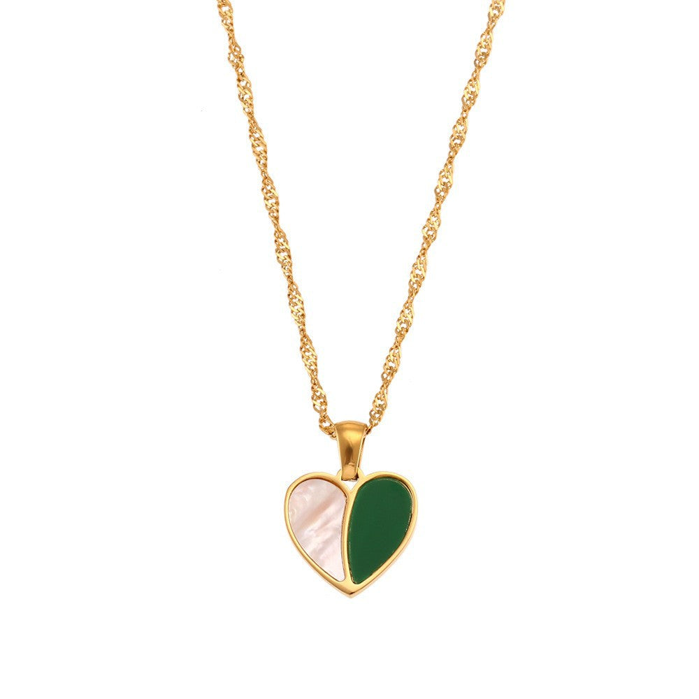 Collar con colgante minimalista de corazón de acero de titanio con chapado en oro de 18K y acabado esmaltado para mujer