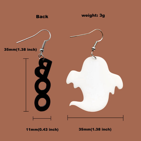 Pendientes de Halloween acrílicos con forma de letra estilo dibujo animado "Boo" para mujer con acabado hecho a mano