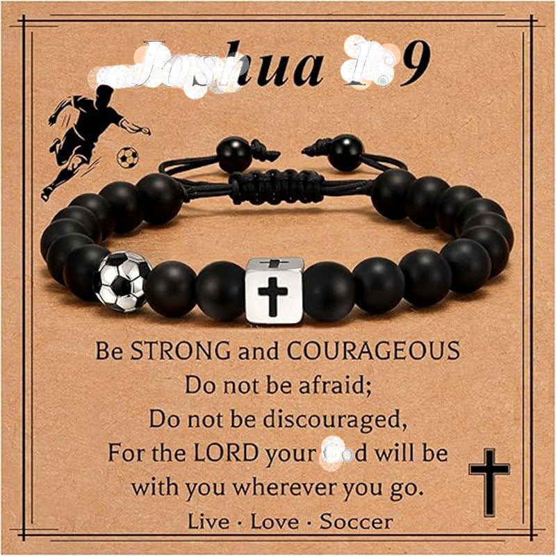Sporty Matte Stainless Steel Cross Beaded Bracelet Unisex Adjustable