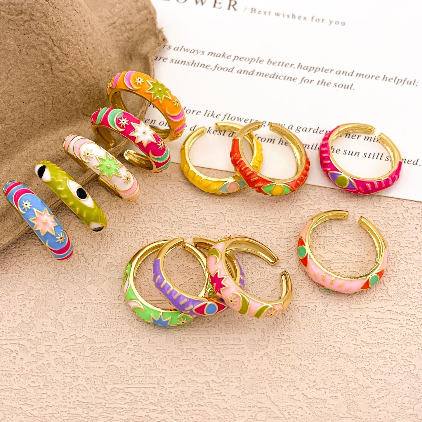 Sweet Alloy Gold Plated Drip Oil Round Oval Ring with Polka Dot Evil Eye Design for Women