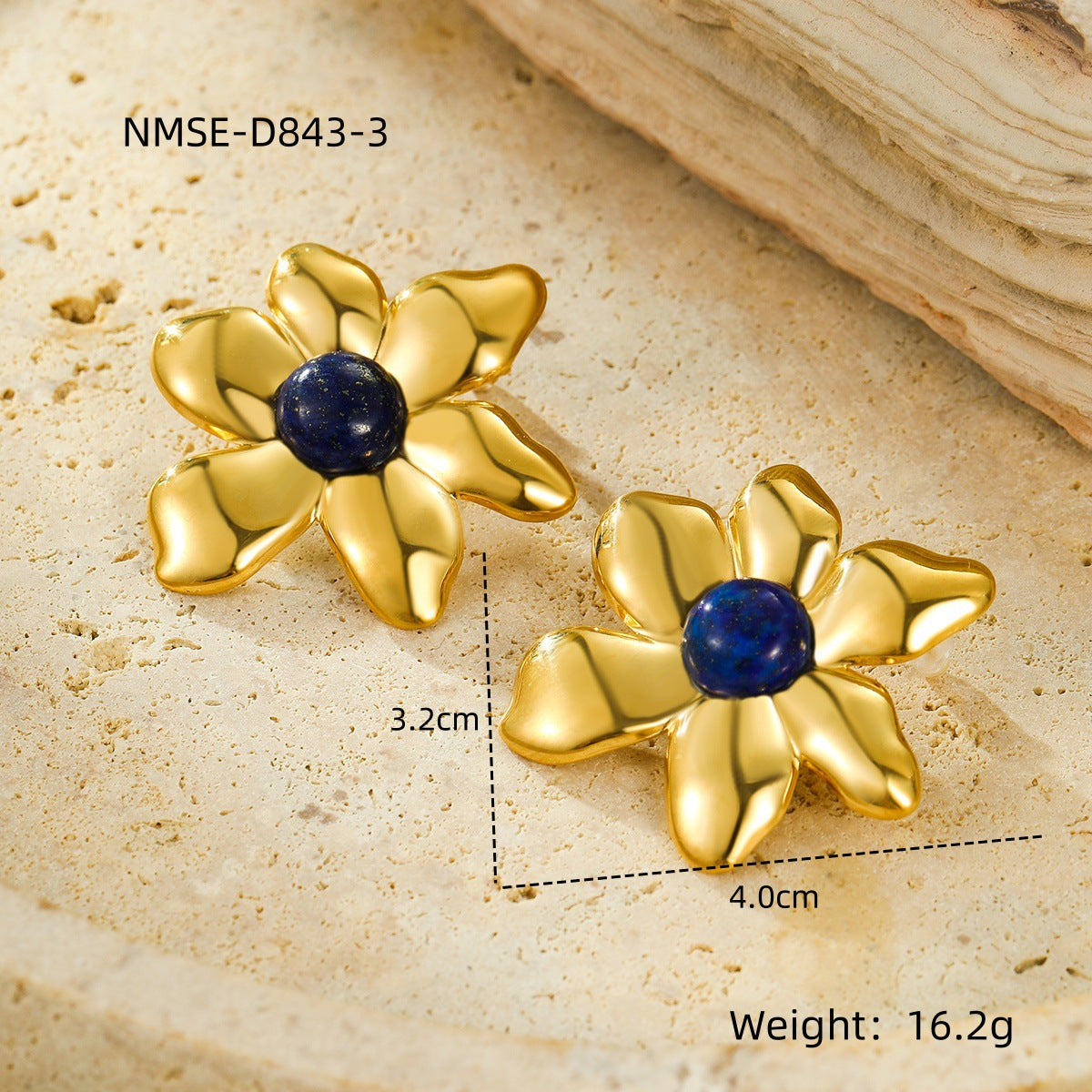 Orecchini da donna in acciaio inossidabile a forma di petalo irregolare, stile vintage, con placcatura in oro 18 carati e pietre colorate naturali