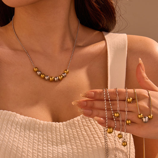 Minimalist Geometric Beaded Necklace for Women Stainless Steel Locket Chain with Plated Finish
