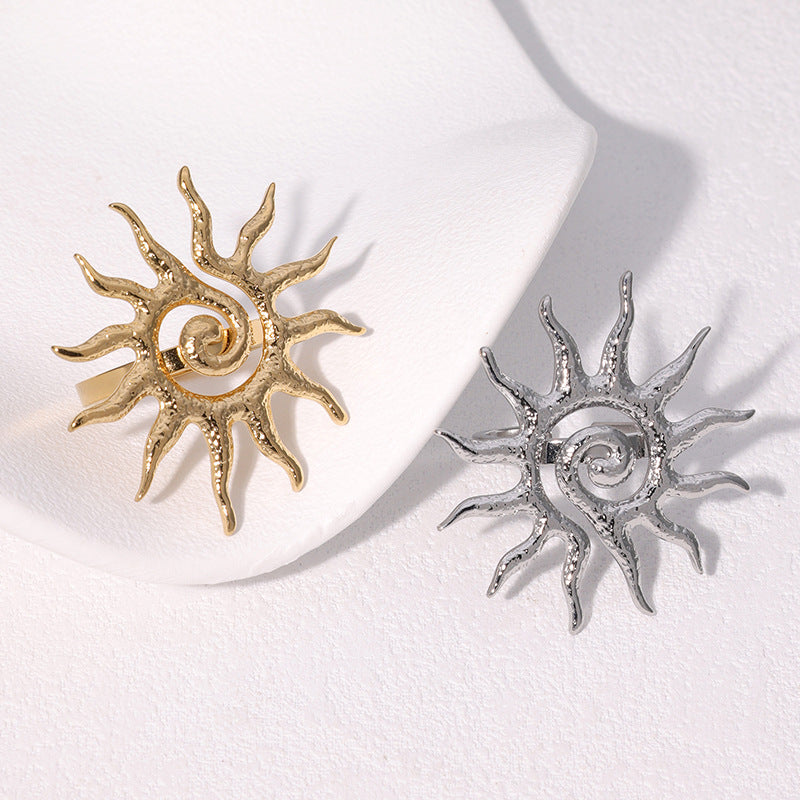 Minimalist Geometric Open Sun Ring in Stainless Steel with 18K Gold Plating for Women