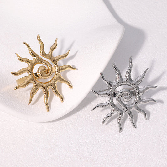 Anillo Abierto Geométrico Minimalista de Sol en Acero Inoxidable con Baño de Oro de 18K para Mujer