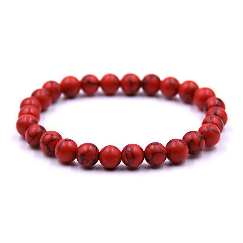 Natural Volcanic Stone and Agate Beaded Bracelet Geometric Round Unisex Fashion Jewelry