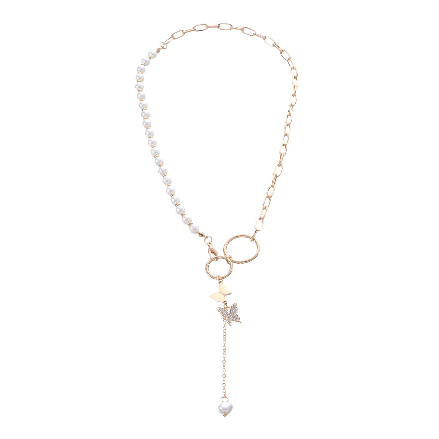 Butterfly Pendant Necklace for Women Geometric Rhinestone Alloy Plated Link Chain