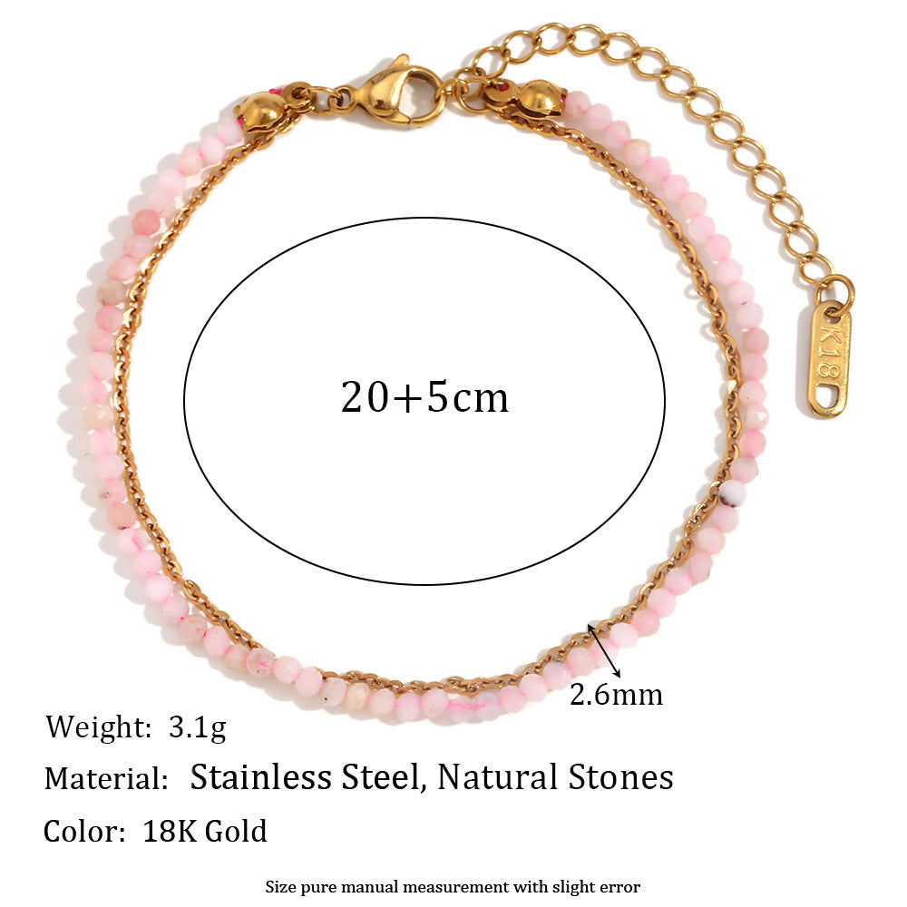 Fashion Geometric Stainless Steel Plated 18K Gold Turquoise Double Layer Anklet for Women