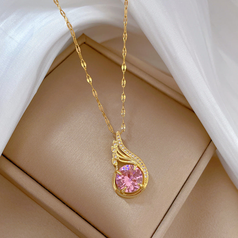 Luxury Sweet Fresh Geometric Necklace for Women Stainless Steel Chain with Copper Pendant