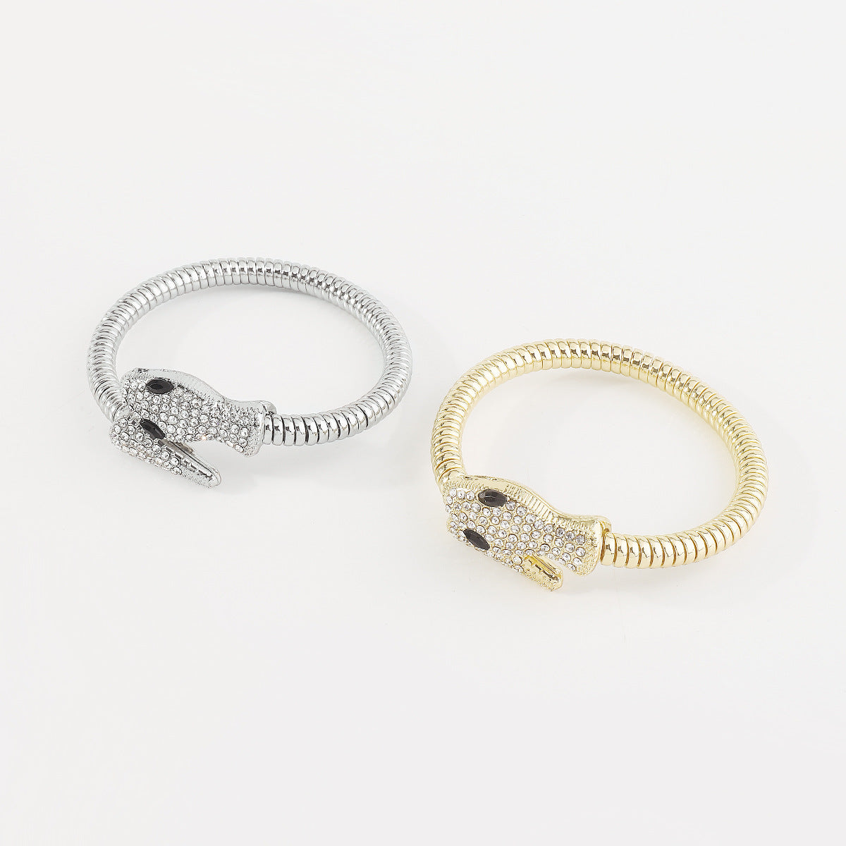 Braccialetto geometrico punk grintoso a forma di serpente con intarsi di strass e ferro galvanizzato