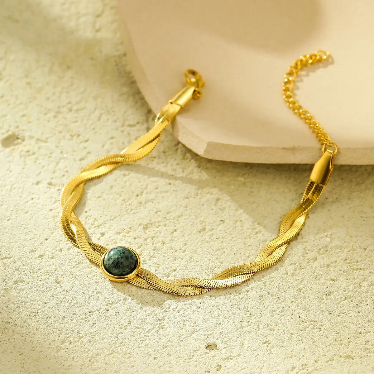 Fashionable OL Style Geometric Shape Stainless Steel Braided Snake Chain Bracelet with Turquoise Inlay and Titanium Steel Accents