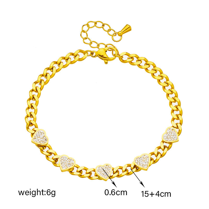 Fashionable White 3D Heart-Shaped Titanium Steel Bracelet with Chain Design for Women