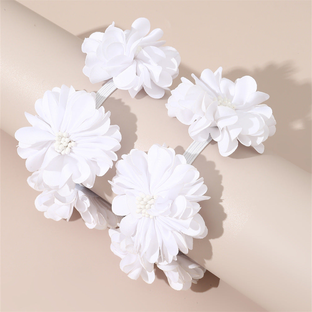 Elegant Floral Hair Ties Set for Kids - Solid Color Fabric Hair Bands with Flower Embellishment in Princess Style