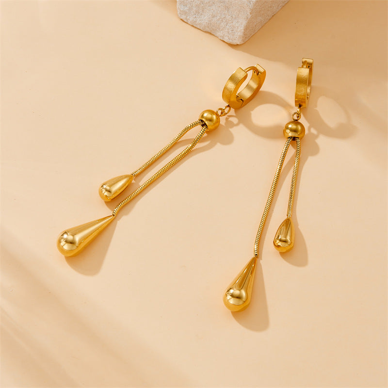 Pendientes y collar con colgante en forma de lágrima de acero inoxidable retro minimalista para mujer, con estampado de corazón y campana, joyería de moda para oficina y uso diario