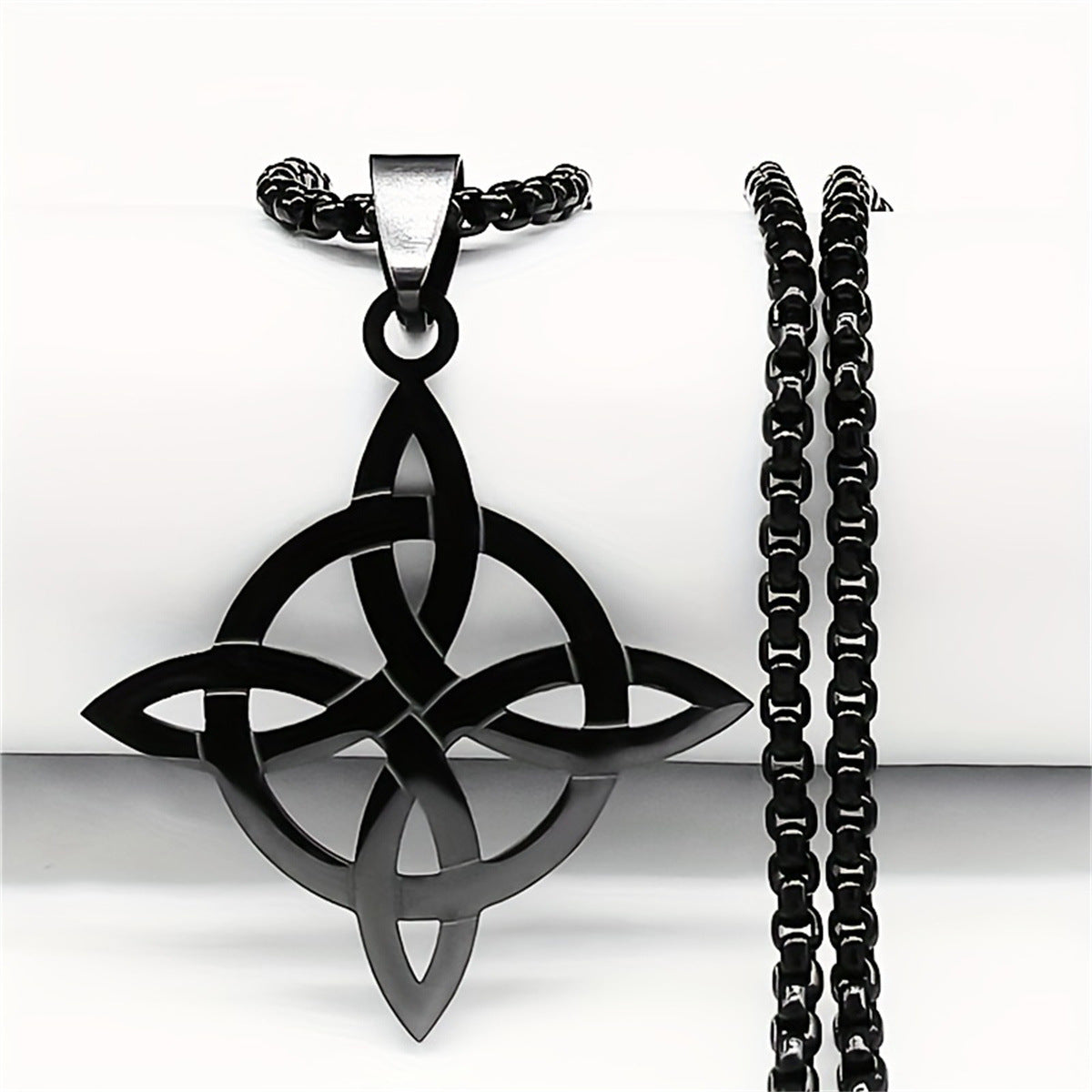 Geometric Infinity Symbol Pendant Necklace in Stainless Steel with Titanium Steel Pendant and Electroplated Finish