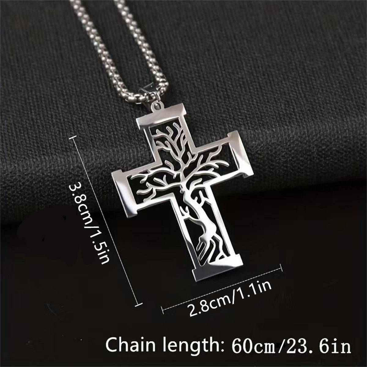 Minimalist Geometric Tree of Life Pendant Necklace in Stainless Steel with Polished Titanium Steel Charm on Standard Chain