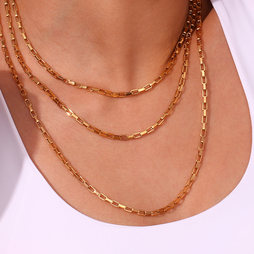 Minimalist Geometric Stainless Steel Plated 18K Gold Box Chain Necklace for Women Waist Chain Jewelry Set