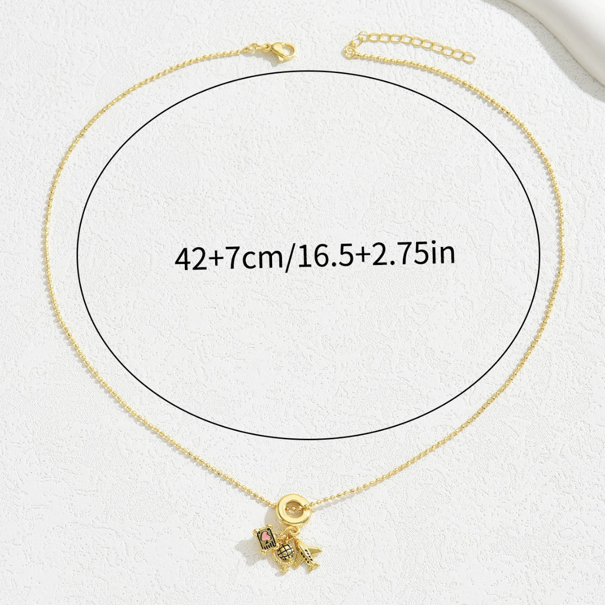 Collana pendente con aeroplano e mappamondo geometrico minimalista da donna con smalto su catena di rame
