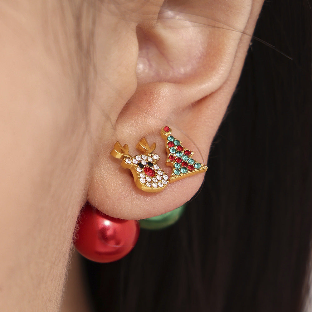 Conjunto de collar y pendientes de acero inoxidable con forma de noria, con baño de oro de 18 quilates, esmalte de colores e incrustaciones de circonitas para mujer